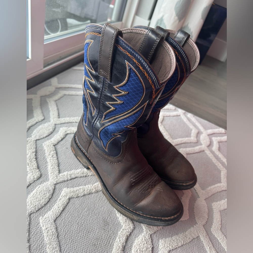 Ariat WorkHog Western Work Boots Brown Blue Mens 7D